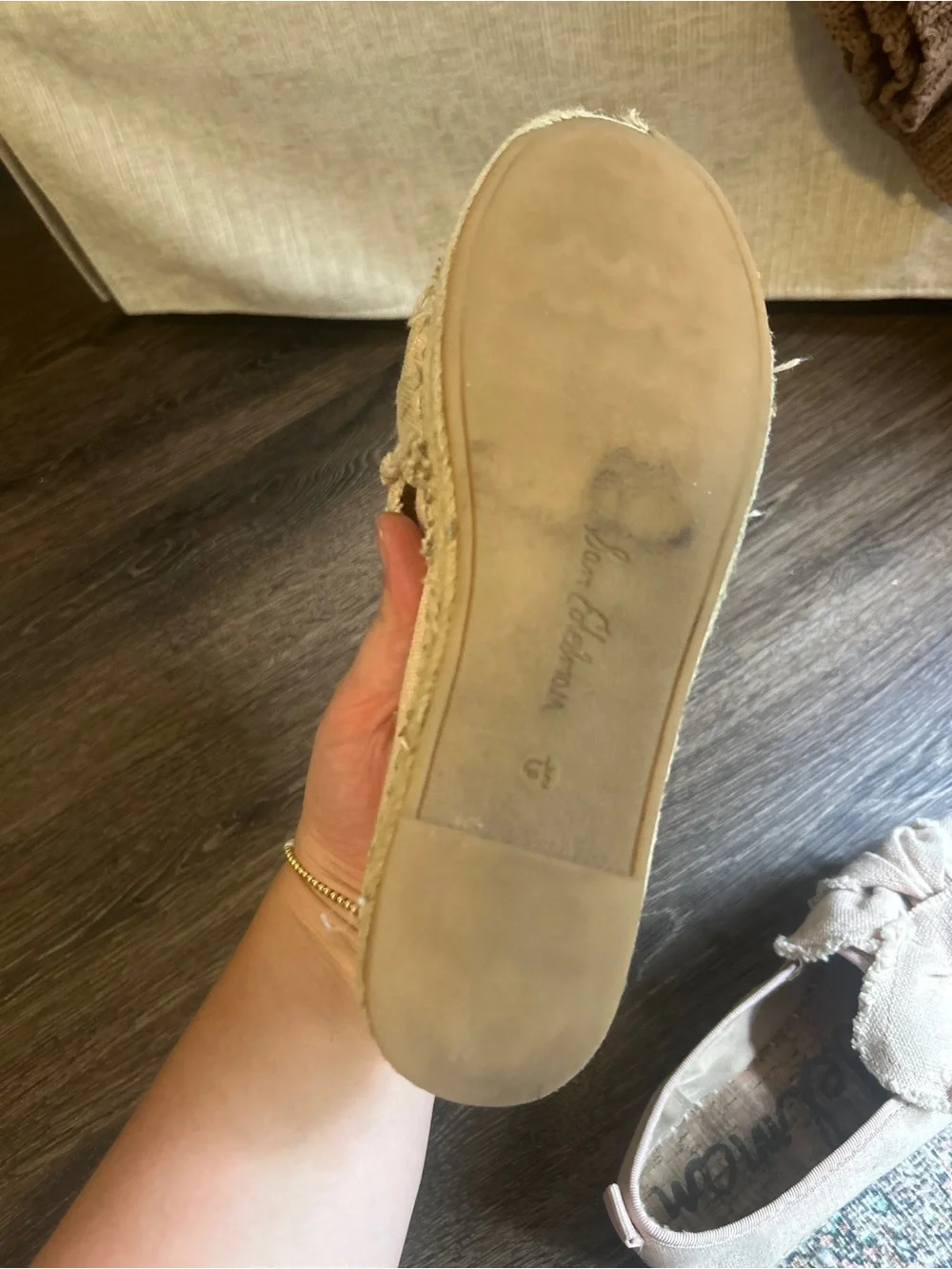 Sam Edelman Blush Canvas Distressed Ruffle Espadrille Flats Women’s Size 6.5